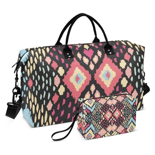 Tribal geometrische Reisetasche, Reisetasche, Turnbeutel, Handgepäcktasche mit Kulturbeutel für Workout, große Kapazität, Tribal Geometric, 1 size von linqin