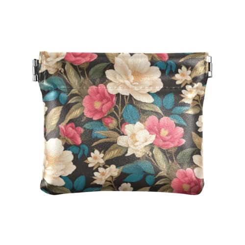 Tropische Kamelie Blumen Damen Leder Münzgeldbörse Wasserdicht Mini Kleingeld Geldbörse Münzfach für Mädchen Damen Handtasche von linqin