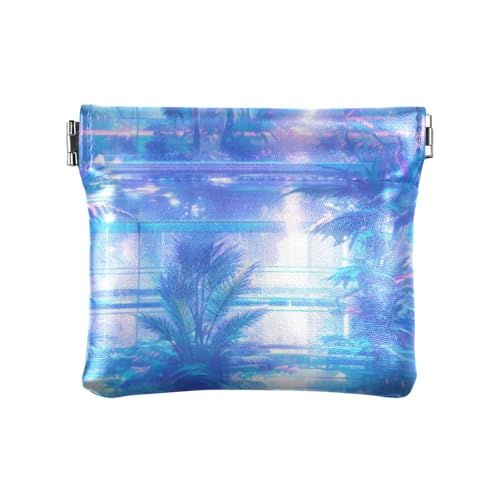 Tropische Pflanzen Blau Damen Leder Münzbörse Geldbörse Geldbörse Wasserdicht Make-up Periode Tasche für Frauen Mädchen von linqin