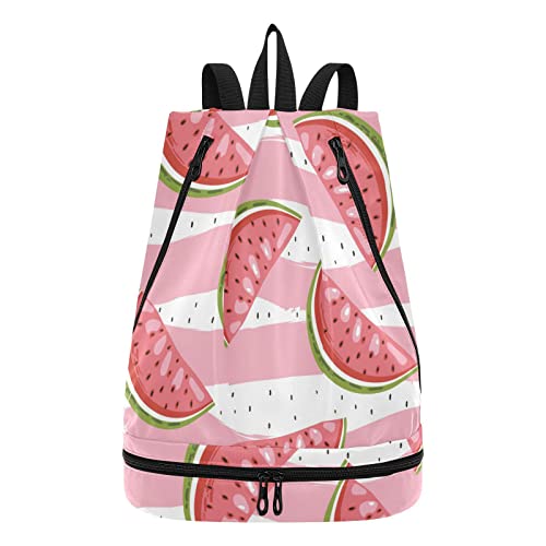Turnbeutel Fußballtasche Wasserdicht Pool Tasche Rosa Süße Wassermelone Streifen für Damen Herren, Wassermelonen-Streifen, Einheitsgröße, Classic von linqin