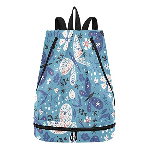 Turnbeutel Strandtasche Wasserdicht Tanztasche Blaue Schmetterlinge für Damen Herren, Blaue Schmetterlinge, Einheitsgröße, Classic von linqin