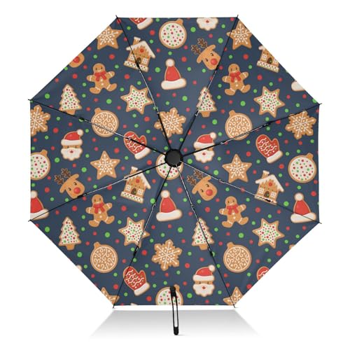 Urlaub Lebkuchen Weihnachten Reise Regenschirm Faltbar Umgekehrt Kompakt Regenschirm für Regen Regen Große 8 Rippen Winddicht UV Regenschirm Automatisch für Damen Herren von linqin