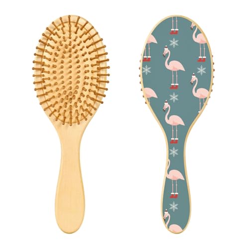 Weihnachten Flamingo Holz Haarbürste Paddel Haarbürste für Frauen Holzbürste für Haare Holzmassage Haarbürste von linqin