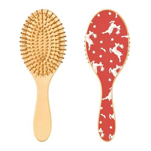 Weihnachten Springende Hirsch Holzhaarbürste Holz Paddelbürste Holzhaarbürsten für Frauen Holzmassagebürste von linqin