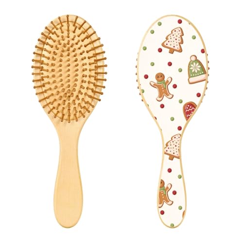 Weihnachts-/Neujahrs-Lebkuchen-Keks-Winterurlaub-Holz-Haarbürste, Paddel-Haarbürste für Frauen, Holzhaarbürste für Frauen, Massagebürste aus Holz von linqin