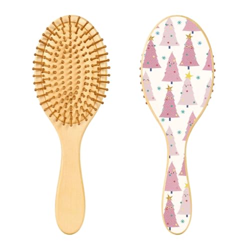 Weihnachts-Bürste mit Pfirsichbaum, Holz, Haarbürste, Paddel, Haarbürste für Frauen, Holzbürste für Haare, Massagebürste von linqin