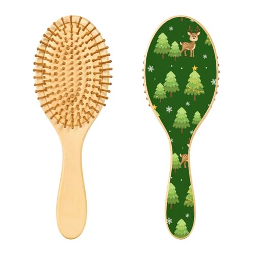 Weihnachts-Bürste mit niedlichem Hirsch, Holzhaarbürste, Paddel-Haarbürste für Frauen, Haarbürste für Frauen, Massagebürste von linqin