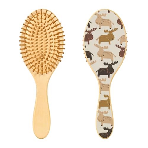 Weihnachts-Cartoon-Hirsch-Holzbürste, Paddelbürste für feines Haar, Holzhaarbürsten für Frauen, Massage-Haarbürste aus Holz von linqin
