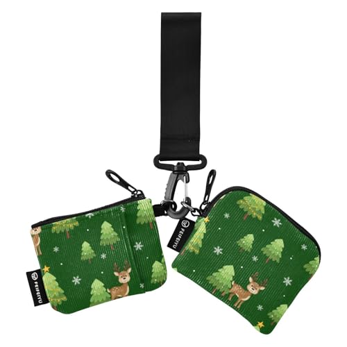 Weihnachts-Geldbörse mit niedlichem Hirsch und zwei Handgelenken, klein, tragbar, Kartenhalter mit Schlüsselanhänger, für Arbeit, Reisen, 2 Packungen, Niedliches Weihnachts-Hirsch, 1 size von linqin