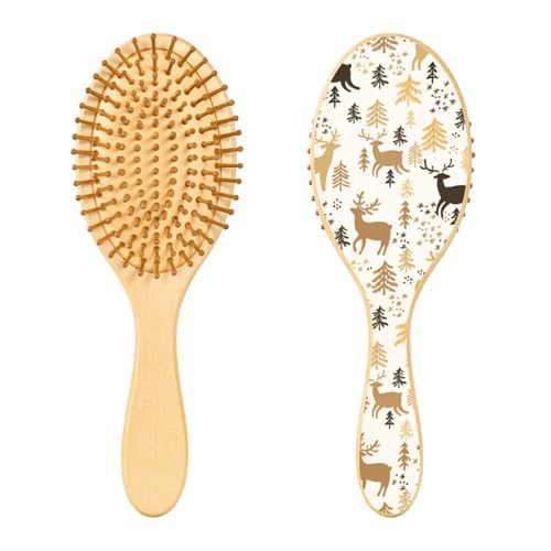 Weihnachts-Hirsch-Holzhaarbürsten, Paddel-Haarbürsten für Frauen, Holzhaarbürsten für Frauen, natürliche Holzbürste von linqin