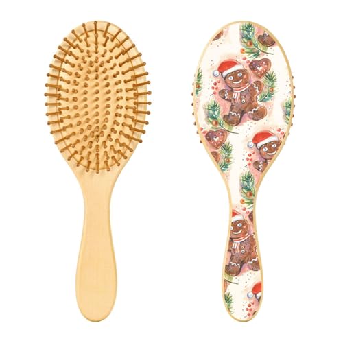 Weihnachts-Lebkuchen-Haarbürste aus Holz, Paddel-Haarbürste für Frauen, Holzbürsten für Haare, Massagebürste von linqin