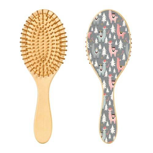Weihnachts-Llamas Haarbürste aus Holz, Paddelbürste, Holzhaarbürste für Frauen, Haarmassagebürste von linqin