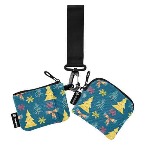 Weihnachtsbäume Schleifen Damen Kleingeldbörse Kartenhüllen Dünn Flach Visitenkartenhalter mit Handgelenkschlaufe für Damen Herren 2 Stück, Weihnachtsbäume Schleifen, 1 size von linqin