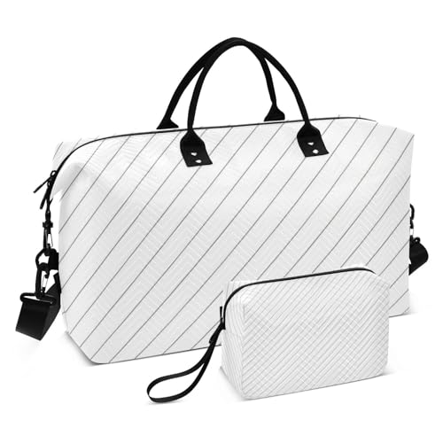 Weiß gestreifte Gepäcktasche Reisetasche Turnbeutel Übernachtung Wochenendtaschen mit verstellbarem Gurt für Geschäftsreisen Multifunktional, Weiß gestreift, 1 size von linqin