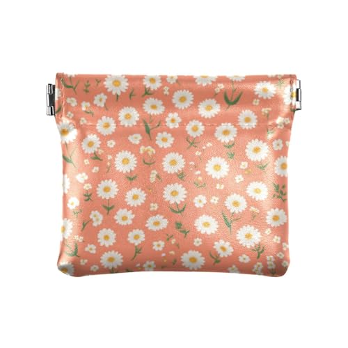 Weiße Gänseblümchen Blumen Damen Leder Münzgeldbeutel Tragbare Tasche Geldbörse Make-up Tasche für Mädchen Damen Handtasche von linqin