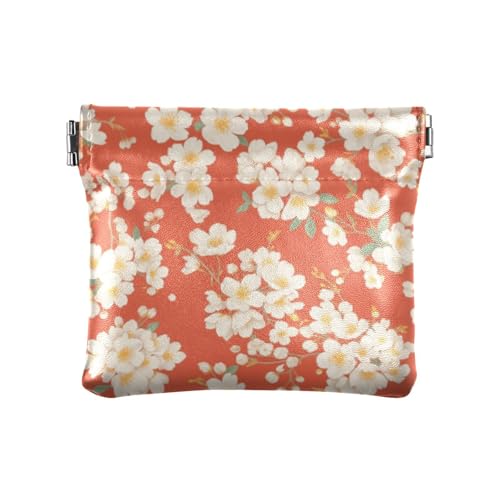 Weiße Kirschblüten Damen Leder Münzgeldbörse Tragbare Kosmetiktasche für Mädchen Frauen Damen von linqin