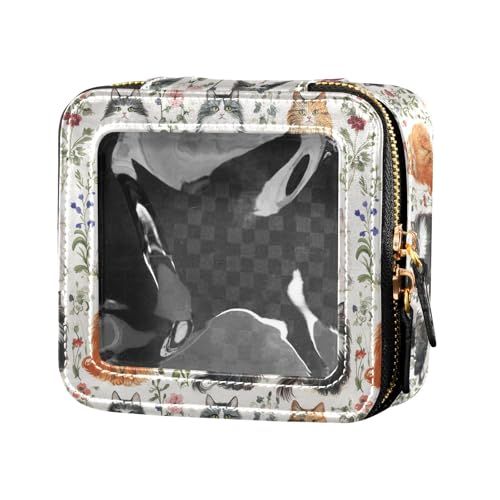 linqin Ästhetische Make-up-Tasche aus Leder, wasserdicht, transparent, Kulturbeutel, tragbar, Make-up-Organizer für Damen, Ästhetische, personalisierte Katzen, 1 size von linqin