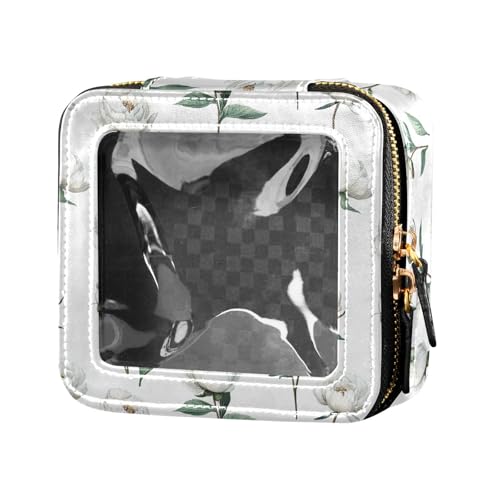 linqin Ästhetische weiße Pfingstrose transparente Make-up-Organizer-Tasche, Kulturbeutel, Leder-Kosmetiktasche zum Fliegen, Ästhetische weiße Pfingstrose, 1 size von linqin