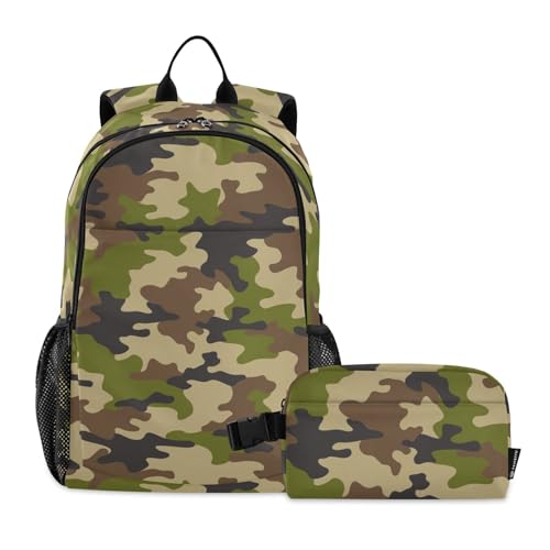 linqin Abstrakter moderner Camouflage-Rucksack für Schule und Lunch-Tasche, Schultasche und Lunchbox-Set für Jungen, Büchertasche für Jungen von 9-10 Jahren von linqin