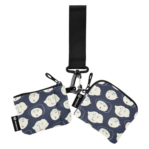 linqin Abstraktes Gesicht Damen Münzgeldbörse Kartenhalter klein tragbar Geld Organizer mit Handgelenkschlaufe für Damen Mädchen 2 Packungen, Abstraktes Gesicht., 1 size von linqin