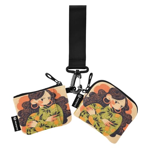 linqin Angry Women Peach Damen Kartenetuis Kleingeldhalter Dünn Flach Damen Geld Organizer mit Handgelenkschlaufe für Damen Mädchen 2 Stück, Angry Women Pfirsich, 1 size von linqin