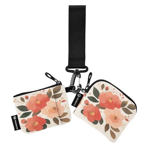 linqin Art Camellia Damen Kleingeldbörse Kartenetuis Mini Mode Schlüsselanhänger Geldbörse Kleingeld Geldbörse mit Schlüsselanhänger für Arbeit Reisen 2 Packungen, Art Camellia, 1 size von linqin