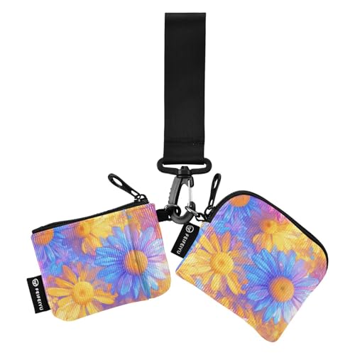 linqin Art Coneflower Damen Kleingeldbörse Kartenetuis Dünn Flach Reißverschluss Geldbörse Münztasche mit Reißverschluss Münzfach für Männer Frauen 2 Stück, Sonnenhut, 1 size von linqin