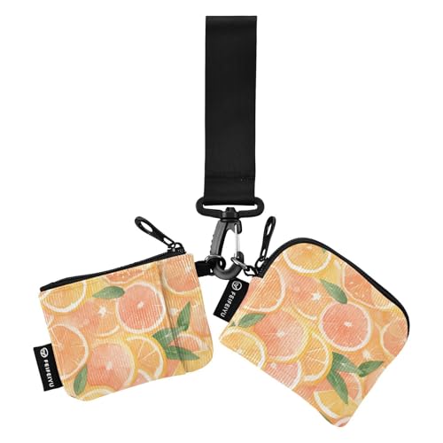linqin Art Grapefruit Damen Kartenetuis Kleingeldhalter Kompakte Größe Münzgeldbörse Kleingeldhalter mit Schlüsselanhänger für Frauen Männer 2 Stück, Art Grapefruit, 1 size von linqin