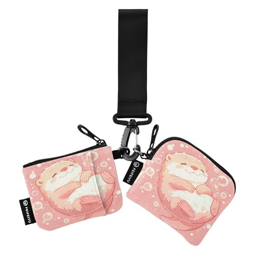 linqin Art Otter Pink Dual Wristlet Wallets for Women Mini Fashion ID Card Protector with Zipper Coin Pocket for Men Women 2 Pcs, Art Otter Pink, 1 size von linqin