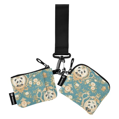 linqin Art Panda Gesicht Blumen Damen Geldbörsen Kartenetuis Slim Portable Card Wallet Geld Organizer mit Schlüsselanhänger für Damen Herren 2 Stück, Art Panda Gesicht Blumen, 1 size von linqin