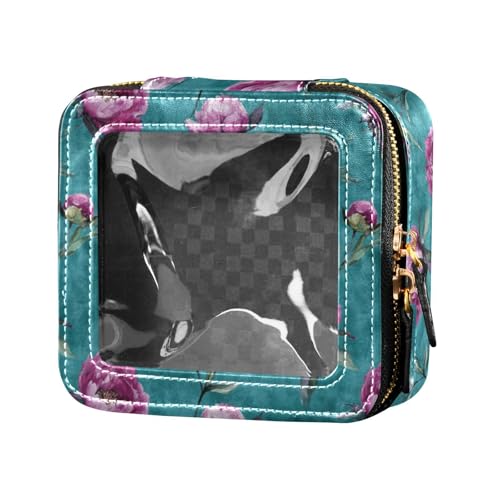 linqin Art Purple Peonies Mini-Make-up-Tasche, transparent, Kulturbeutel, Leder, Kosmetiktasche für Damen, Art Purple Peonies, 1 size von linqin
