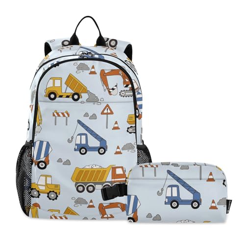 linqin Bauwagen Bulldozer Rucksack mit Lunchbox für Jungen Jungen Schulrucksack mit Lunchbox Büchertaschen mit Lunchbox für Jungen 10-12 von linqin