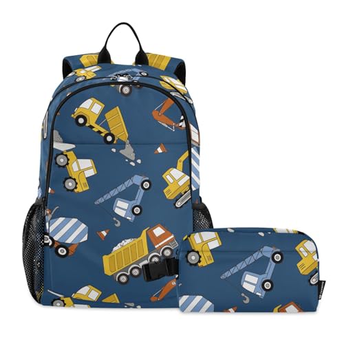 linqin Bauwagen Bulldozer Rucksack mit Lunchbox für Jungen Jungen Schulrucksack mit Lunchbox-Taschen für Schule Jungen 10-12 von linqin