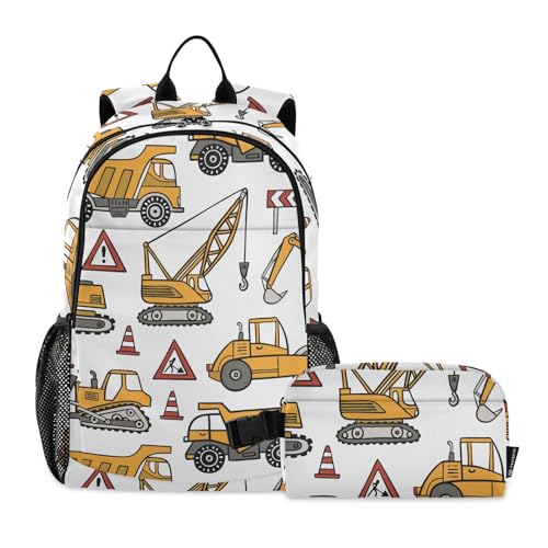 linqin Bauwagen-Rucksack mit Lunchbox, Jungen, Schultasche mit Lunchtasche, Schultasche für Jungen im Alter von 8-10 Jahren von linqin