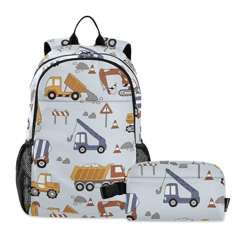 linqin Bauwagen-Schulrucksack-Set für Jungen, Schultasche und Lunchbox-Set für Jungen, Büchertaschen mit Lunchbox für Jungen im Alter von 8–10 Jahren von linqin