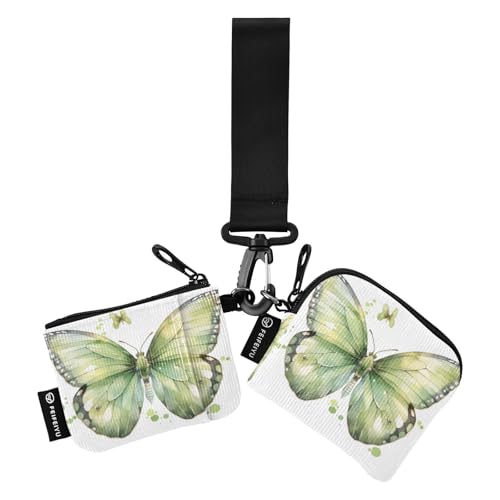 linqin Beauty Green Butterfly Dual Coin Purse Credit Card Holder Wallet Slim Detachable Zipper Cash Coin Purse with Keychain for Men Women 2 Pcs, Beauty Green Butterfly, 1 size von linqin
