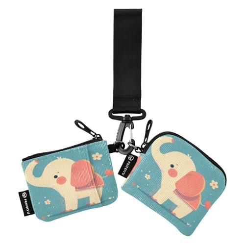 linqin Big Elephant Damen Münzgeldbörse Kartenhalter Dünn Flach Kreditkartenetui Organizer mit Handgelenkschlaufe für Arbeit Reisen 2 Packungen, Big Elephant Pale Green, 1 size von linqin