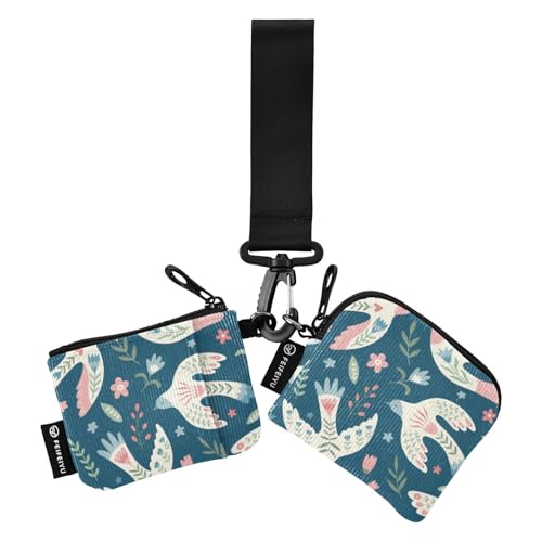 linqin Birds Flowers Damen Münztaschen Kartenhalter Kompakte Größe Ausweis Schutz mit Schlüsselanhänger für Arbeit Reisen 2 Stück, Vögel Blumen, 1 size von linqin