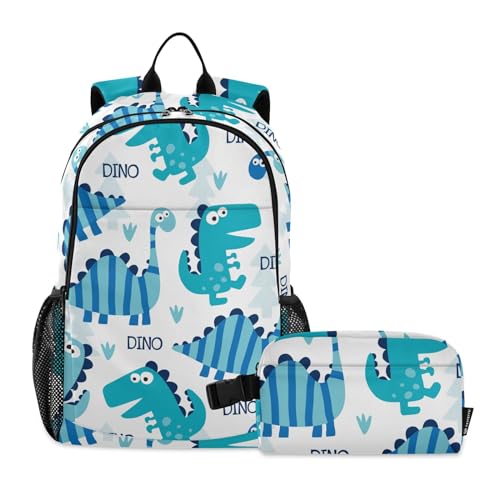 linqin Blau Dinosaurier Rucksack mit Lunchbox für Jungen Schultasche und Lunchbox Set für Jungen Jungen Rucksäcke und Lunchbox 10-12 von linqin