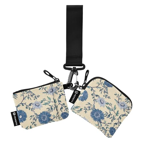 linqin Blaue Blumen Chrysanthemen Damen Dual Wallets Busniess Kartenetuis Slim Abnehmbare Kreditkartenetui Organizer mit Reißverschlusstasche für Damen Mädchen 2 Packungen, Blaue Blumen Chrysanthemen, von linqin