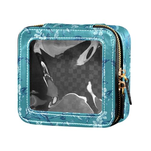 linqin Bluebird Make-up-Tasche für Geldbörse, Leder, Kulturbeutel, Kosmetiktasche zum Fliegen, Blaugrün mit Blumen, Bluebird Blaugrüne Blumen, 1 size von linqin