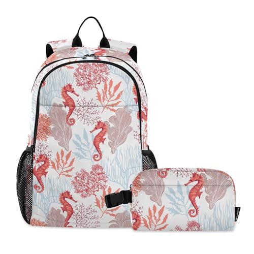 linqin Botanical Sea Life Boy Rucksack mit Lunchtasche, Schultasche und Lunchbox-Set für Jungen, Büchertaschen mit Lunchbox für Jungen 10-12 von linqin