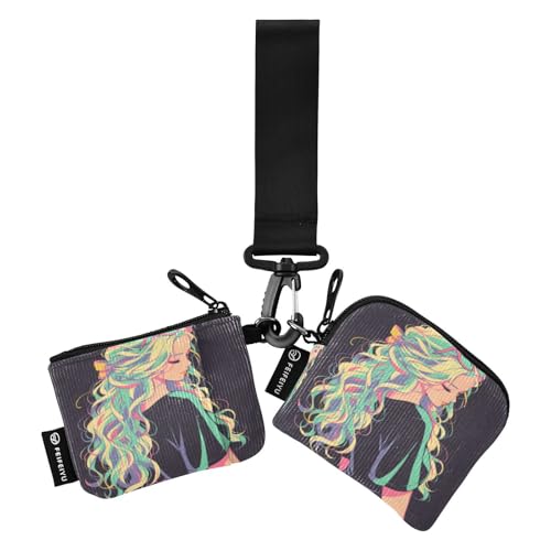 linqin Bunte Haare Mädchen Damen Geldbörsen Kartenhüllen Kompakte Größe Kreditkartenetui mit Reißverschluss Münzfach für Damen Herren 2 Stück, Buntes Haar für Mädchen, 1 size von linqin