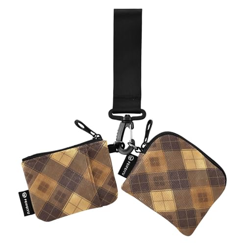 linqin Camel Check Damen Geldbörsen Kartenetuis Klein Tragbar Reißverschluss Geldbörse Münztasche mit Schlüsselanhänger für Frauen Männer 2 Stück, Camel Check, 1 size von linqin
