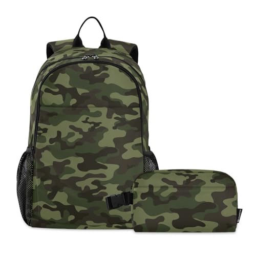 linqin Camouflage Jungen Rucksack mit Lunchtasche Schulrucksack mit Lunchtasche Jungen Schultaschen 7-10 von linqin