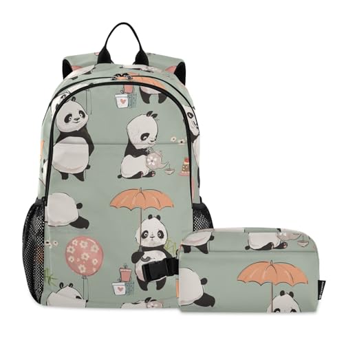 linqin Cartoon Cute Panda Teal Rucksack und Lunchbox für Jungen Schulrucksäcke für Mädchen mit Lunchbox Rucksack und Lunchbox Set 7-10 von linqin