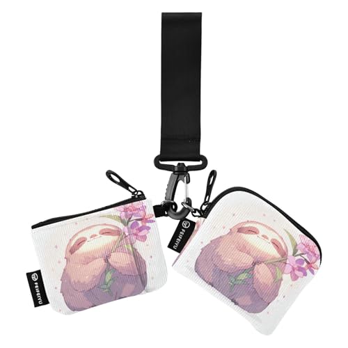 linqin Cartoon Faultier Damen Kartenetuis Kleingeldhalter Schlankes Abnehmbares Visitenkartenetui Geld Organizer mit Schlüsselanhänger für Arbeit Reisen 2 Packungen, Cartoon Faultier, 1 size von linqin