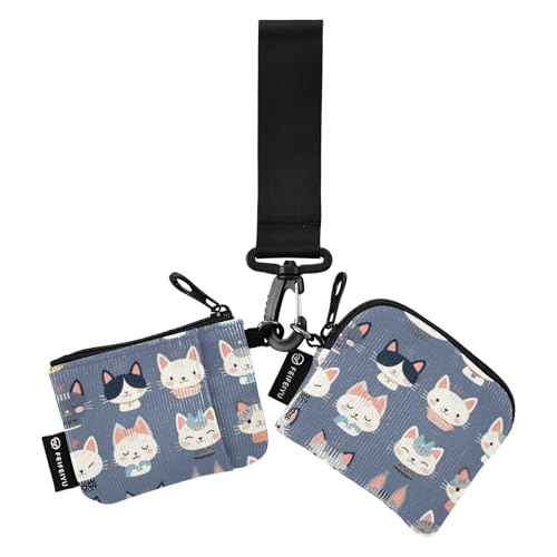 linqin Cartoon-Geldbörse mit kleinen Katzengesichtern, zwei Handgelenken, Mini-Visitenkartenhalter mit Reißverschluss, Münzfach für Damen und Herren, 2 Packungen, Cartoon-Katzengesichter, 1 size von linqin