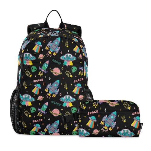 linqin Cartoon-Rucksack mit Lunchbox, farbenfroher Planeten-Rucksack für Jungen, Schulrucksack mit Lunchbox, Jungen-Rucksäcke und Lunchbox, Alter 8–10 Jahre von linqin