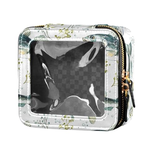linqin Chic Blue Fish Make-up-Tasche, transparent, klein, wasserdicht, Reise-Kulturbeutel, Reise-Kosmetiktasche für Damen, Schicker blauer Fisch, 1 size von linqin
